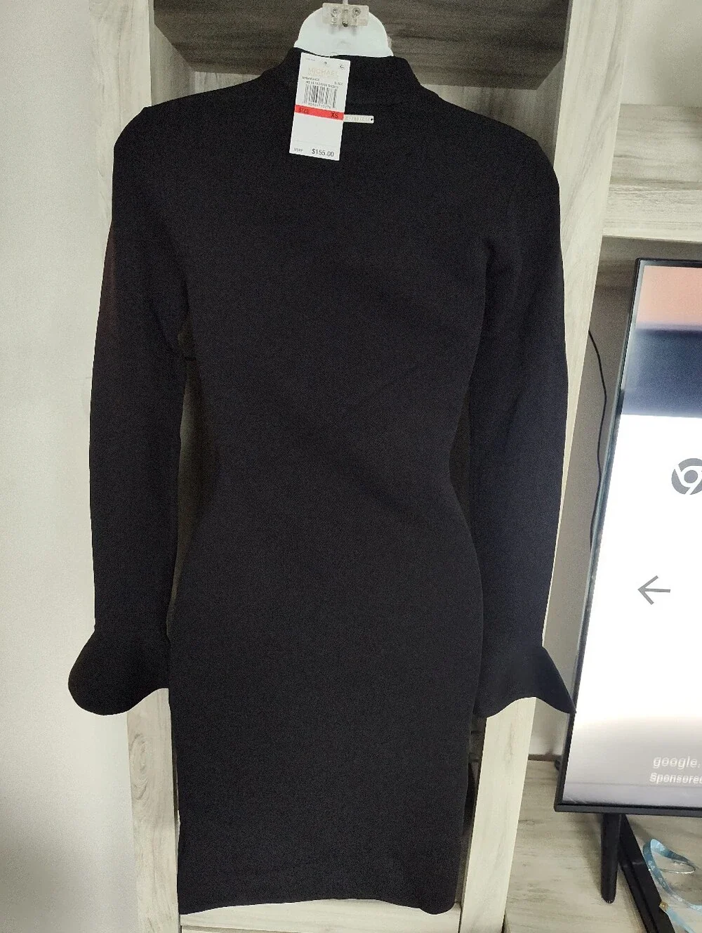 Michael Kors Black Long-Sleeve Turtleneck Bodycon Dress SZ XS New With Tags